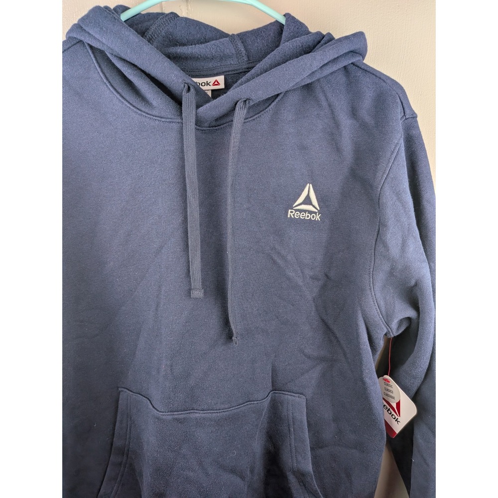Reebok Mens Navy Blue Fleece Pullover Hoodie Sweatshirt REM233FH03 Size M NWT - Picture 2 of 5